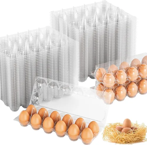 Miniatura 10 de 100 cartones de huevos baratos a granel, cartones de huevos grandes de plástico de 6 unidades, media docena de contenedores de huevos reutilizables