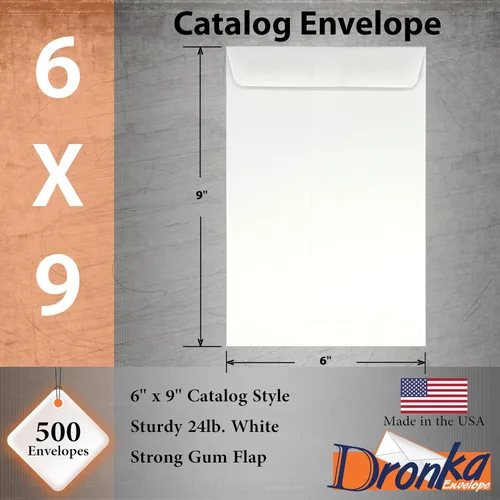 Miniatura 2 de 500 sobres Dronka Envelope para catálogo, 6 x 9 pulgadas, extremo abierto, papel blanco de 24 libras, cierre engomado, 500