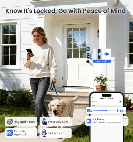 Miniatura 7 de Veise VE012W-K - Cerradura inteligente de huellas dactilares WiFi integrada con 2 perillas, no necesita concentrador, control remoto por aplicación