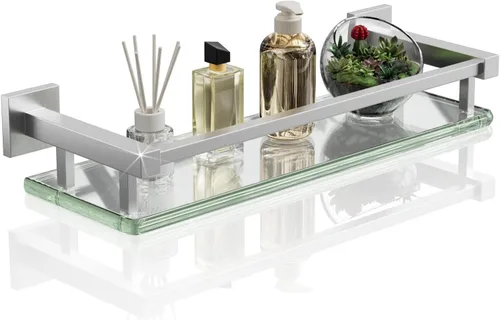 Miniatura 12 de Alise Estantes de baño, estante de vidrio dorado para baño, estantes flotantes modernos, 20 pulgadas Dorado y Negro
