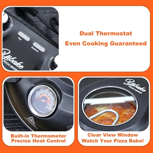 Miniatura 5 de Horno de Pizza de Piedra, Máquina Eléctrica para Pizza de Interior de 12'', Máquina para Hacer Pizza de Encimera de 1200W con Control Dual de Negro
