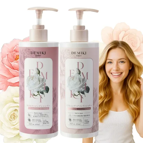 Conjunto de champú y acondicionador japonés DEMIKI para mujeres, conjunto de champú y acondicionador para cabello graso, sin sulfato, aroma a rosa,