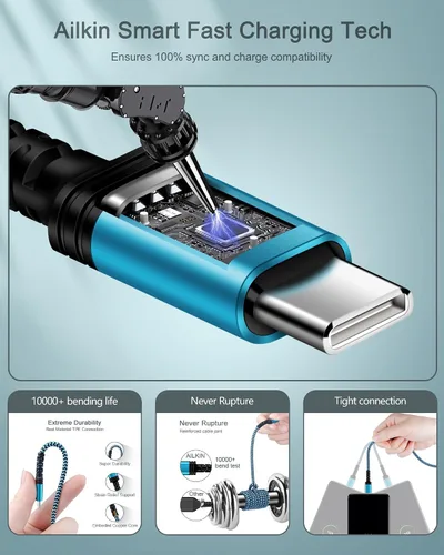 Miniatura 2 de Paquete de 3 cables de carga USB C de 3/6/10 pies de carga rápida para iPhone 17e/17/16e/16/15 Pro/15 Pro Max/15 Plus, Android Samsung Galaxy S25