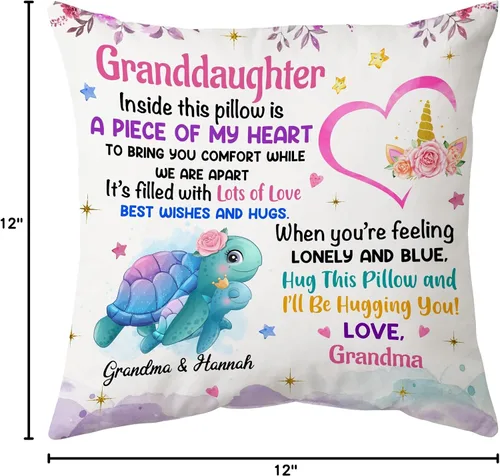 Miniatura 7 de Hyturtle Almohada Personalizada para Nieta (Inserto Incluido) Regalos de Abuela - Regalos de Cumpleaños y Graduación para Nieta - Almohada de Sofá
