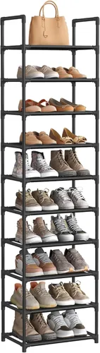 SONGMICS Zapatero, estante de zapatos de 10 niveles, organizador de almacenamiento de zapatos, 11 x 17.7 x 68 pulgadas, marco de metal, estantes de