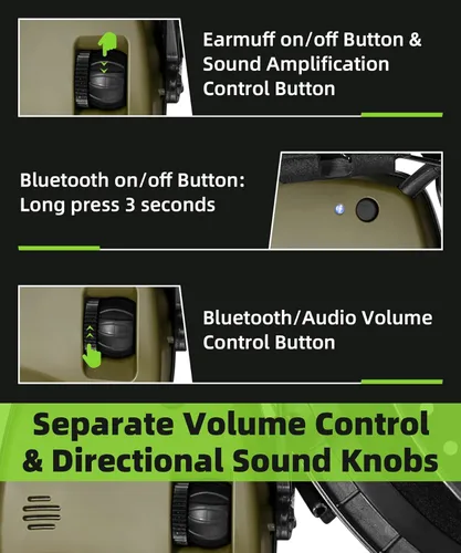 Miniatura 5 de ZOHAN 035 Auriculares de protección auditiva Bluetooth 5.4 para tiro con cancelación activa de ruido y amplificación de sonido, NRR 22dB para campo