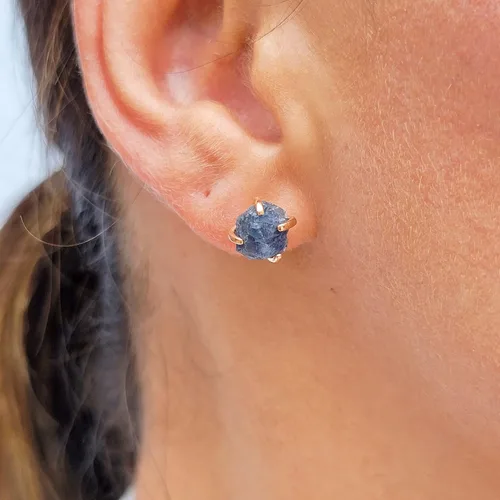 Miniatura 2 de Aretes de piedra preciosa natural en bruto con oro rosa sobre plata de ley 925, 6 a 0.276 in, regalo de piedra de nacimiento de calidad genuina
