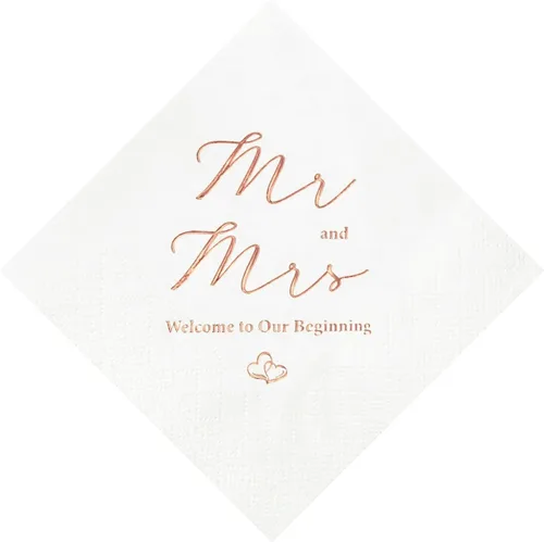 Miniatura 7 de Crisky Servilletas de 3 capas de papel de aluminio dorado Mr and Mrs de cóctel de boda, 100 unidades para bodas, fiestas, recepciones, postres