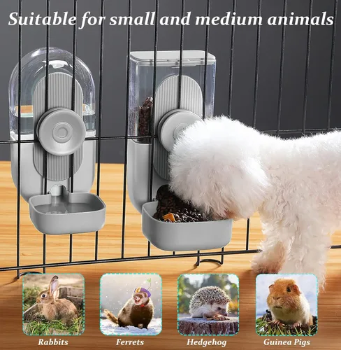Miniatura 3 de Kenond Dispensador Automático Colgante de Alimentos y Agua, Botella de Agua para Conejos y Conejillos de Indias de 35oz, Comedero para Conejos