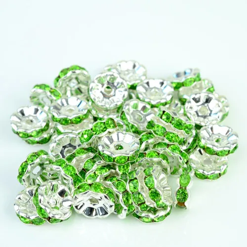 Miniatura 33 de RUBYCA - 100 unidades de espaciadores redondos y ondulados de cristal checo de alta calidad en tono plateado, Cristal, 10mm