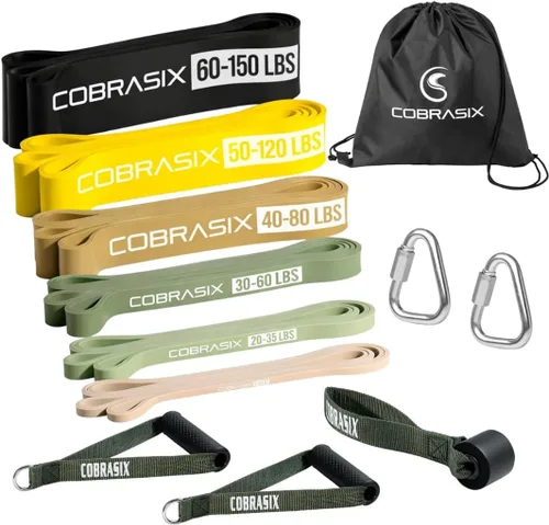 Miniatura 10 de COBRASIX Long Resistance Bands for Working Out Set of 6 Exercise Bands for Full-Body Training Pull Up Bands for Home Gym with Handles, Door