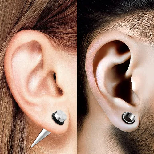 Miniatura 7 de 2 pares de dilatadores de acero quirúrgico 316L para túnel de una sola llamarada, piercing, joyería de estiramiento de oído, tapones para lóbulos