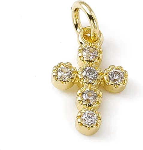 Miniatura 8 de KitBeads 10 dijes de cruz de circonita cúbica chapados en oro de 18 quilates con cruz religiosa para hacer joyas, pulseras, collares, aretes a granel