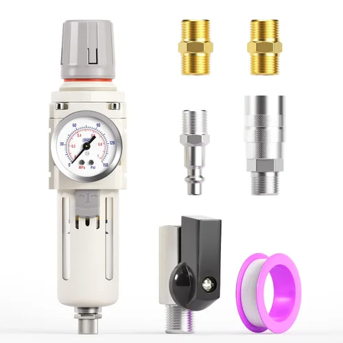 Miniatura 10 de TAILONZ PNEUMATIC Regulador de presión de filtro de aire de drenaje automático NPT de 1/4 de pulgada Combo Piggyback, filtro compresor