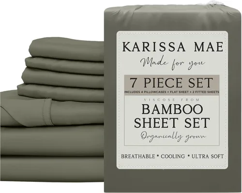 Miniatura 86 de KARISSA MAE Juego de sábanas tamaño individual de viscosa de bambú refrescante, 100% cultivadas orgánicamente, bolsillo profundo de 18 pulgadas