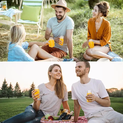 Miniatura 4 de Gerrii 75 botellas de plástico para jugo de 4 onzas con tapa, pequeñas botellas transparentes reutilizables con tapas, recipientes a granel, aptas