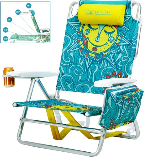 Miniatura 10 de Old Bahama Bay Silla de playa tipo mochila, paquete de 2, silla reclinable ligera de aluminio de 5 posiciones para adultos, soporte resistente, 400