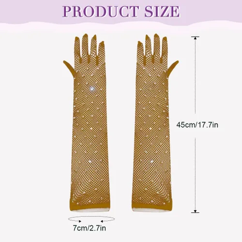 Miniatura 5 de Guantes largos de malla con diamantes de imitación, guantes de red brillantes de moda, ópera, rave, fiesta, disfraces, guantes para mujeres y niñas