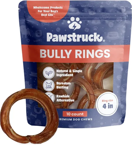 Miniatura 12 de Pawstruck Anillos de palo de carne seca totalmente naturales de 4" para perros - Sin piel cruda, 100% carne de res, huesos masticables dentales