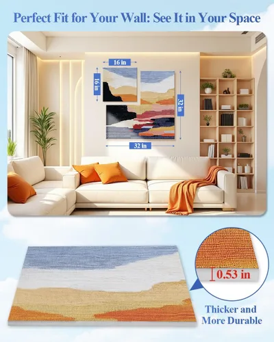 Miniatura 2 de Paquete de 4 paneles acústicos artísticos autoadhesivos para pared, 16 x 16 x 0.5 pulgadas, paneles acústicos decorativos para pared, paneles