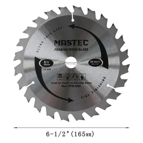 Miniatura 5 de Hoja de sierra circular inalámbrica de 6-1/2 pulgadas, 24 dientes con eje de 5/8 pulgadas para cortar madera