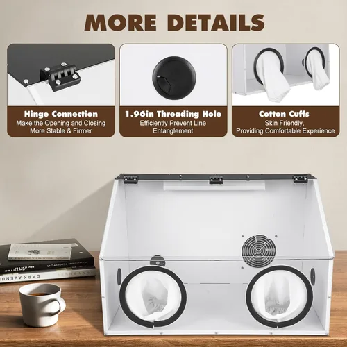 Miniatura 6 de 2 agujeros totalmente cerrados mesa de molienda eléctrica pulidora caja de polvo cubierta de acrílico caja de polvo con luz LED y ventilador