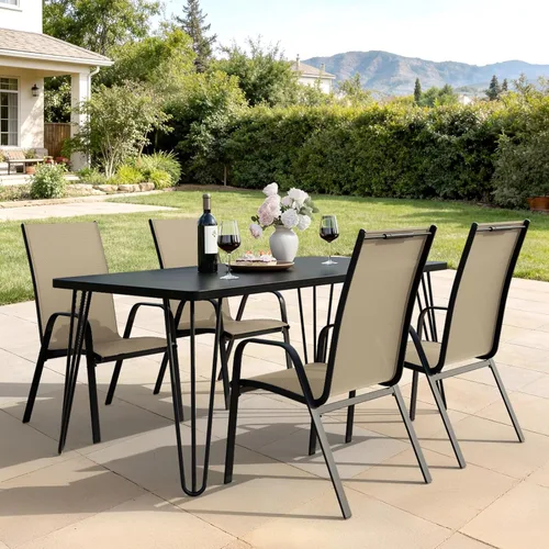 Miniatura 8 de JEAREY - Juego de 4 sillas de comedor de patio, juego de muebles de comedor apilables para exteriores, juego de comedor para todo clima para césped