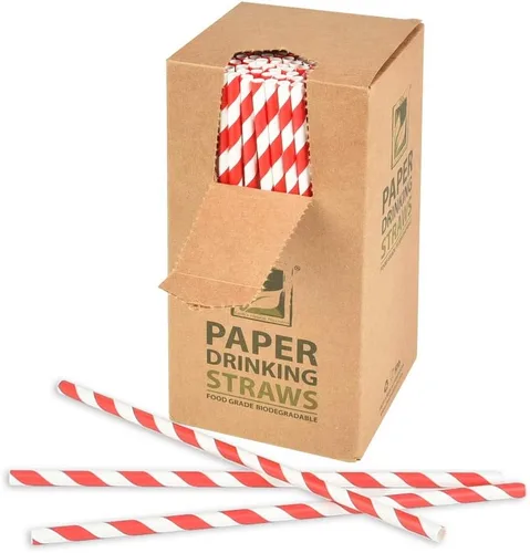 Miniatura 8 de Pajitas de papel a rayas verdes (250 unidades) de 7.75 pulgadas de largo, 0.236 in de diámetro, ecológicas, biodegradables, popotes desechables