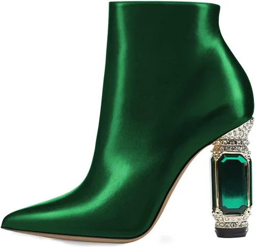 Miniatura 130 de FSJ Botas de tacón alto con punta puntiaguda para mujer, con tacón alto, con cremallera lateral brillante, estilo casual, para uso diario, zapatos