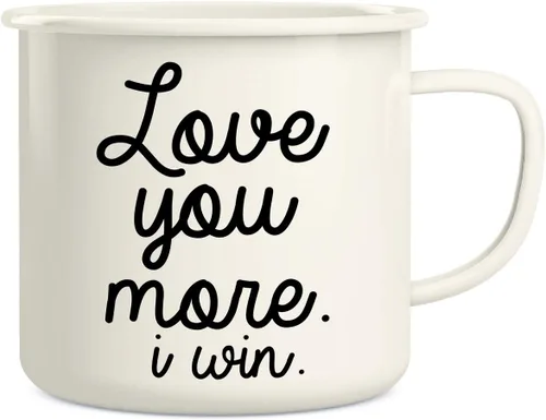 Retreez Taza de café Love You More I Win de acero inoxidable esmaltado de 16 onzas para campamento, fogata, divertido regalo de cumpleaños