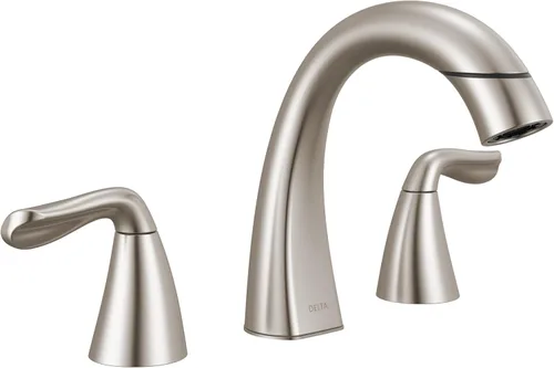 Miniatura 10 de Delta Arvo - Grifo de 3 agujeros de oro cepillado, grifo de lavabo de baño de 8 pulgadas de gran extensión para tocador, conjunto de desagüe Bronce