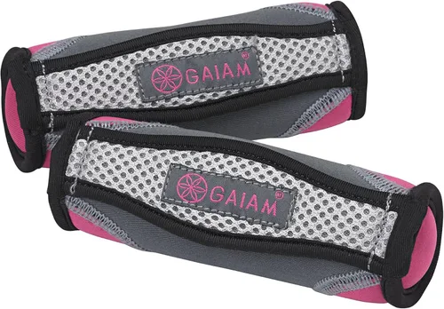 Gaiam - Mancuernas de mano para mujeres y hombres, juego de pesas suaves para caminar con trabilla para manos Púrpura