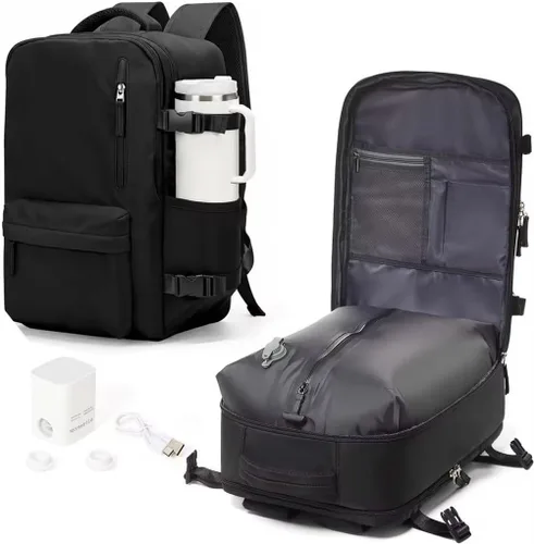 Miniatura 47 de WONHOX - Mochila grande, aprobada para vuelo, unisex, para viajes, trabajo, negocios o laptop, a1-Negro, Medium