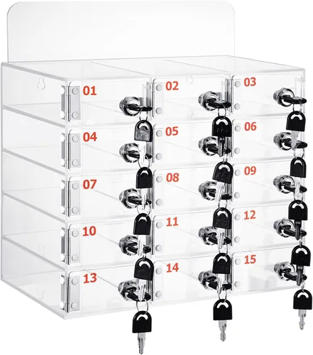 Threan Caja de almacenamiento para teléfono celular de 15 ranuras, gabinete de almacenamiento de acrílico transparente para teléfono celular montado