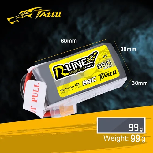 Miniatura 2 de TATTU R-Line 850mAh 14.8V 95C 4S LiPo Batería con XT60 Plug para Multirotor FPV de Tamaño 100 a 180
