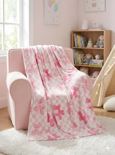 Manta de caniche de globo rosa de 50 x 70 pulgadas - Manta de forro polar de felpa estética, bonito patrón de estrella a cuadros, decoración suave