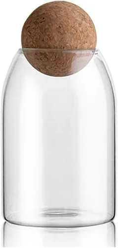 Miniatura 9 de MOLFUJ Frasco de almacenamiento de vidrio de 550ML/18Oz con corcho de bola, lindo frasco organizador decorativo con tapa de madera hermética