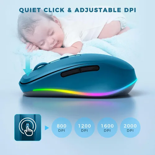 Miniatura 5 de PEIOUS Ratón Inalámbrico Jiggler - Ratones Inalámbricos LED con Mover de Ratón Integrado, Ratón Móvil Recargable para Laptop con Movimiento Azul