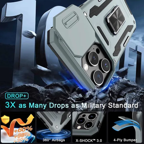 Miniatura 41 de DEERLAMN Funda para iPhone Xs Max con funda deslizante para cámara + protector de pantalla, soporte giratorio de anillo de grado militar a prueba