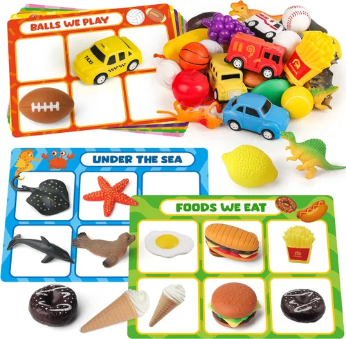 Coogam Juguete de clasificación para niños pequeños, animales, dinosaurios, frutas, vehículos, alimentos, peces, bolas, juego de granja, juego