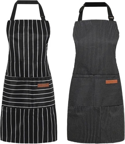 Miniatura 10 de Paquete de 2 Delantales de Cocina Ajustables con Peto para Mujeres con 2 Bolsillos, Delantales de Cocina Restaurante para Hombres Chefs
