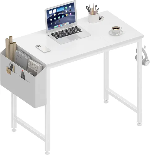 Miniatura 10 de Lufeiya - Escritorio pequeño para espacios pequeños, escritorio de 32 pulgadas para niñas, para dormitorio, escritorio de estudio y escritura Marrón