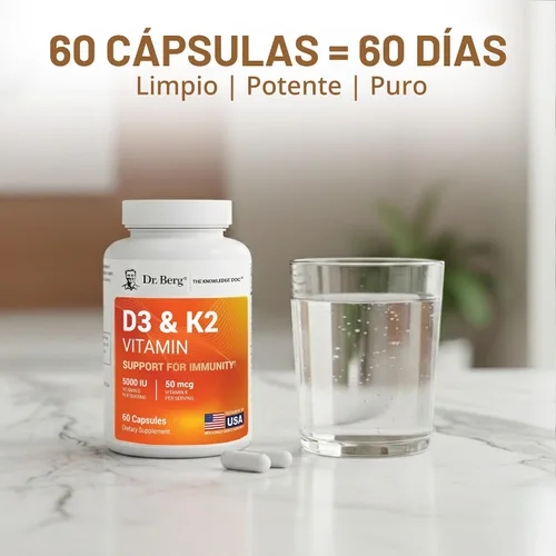 Miniatura 8 de Dr. Berg Fuerza Máxima 2-en-1 Vitamina D3 K2 5000 IU D3 Derivado Naturalmente 4 Veces Probado y Verificado en Laboratorio Fórmula de Alta