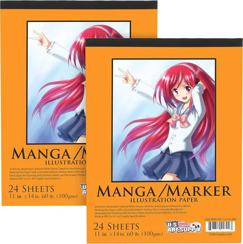 U.S. Art Supply Bloc de papel marcador manga de alta calidad de 11 x 14 pulgadas (paquete de 2, 48 hojas en total) – Cuaderno de dibujo de 60 libras