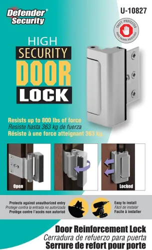 Miniatura 3 de Prime-Line U 10827 - Cerradura de refuerzo de puerta – Añade alta seguridad adicional a tu hogar y evita la entrada no autorizada – Tope de 3 Níquel