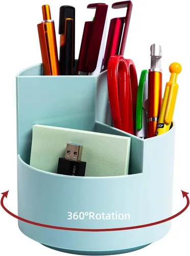 Organizador de Escritorio, Organizador de Lápices y Bolígrafos de 3 Ranuras con Giro de 360, Lindo Portalápices para Oficina, Escuela, Suministros