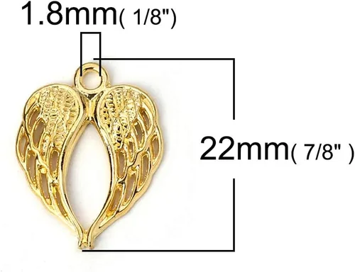 Miniatura 4 de JGFinds Dije de alas de ángel, paquete de 100 (50 plateadas, 50 en tono dorado) suministros para hacer joyas, pequeñas alas de metal de 7/8 pulgadas