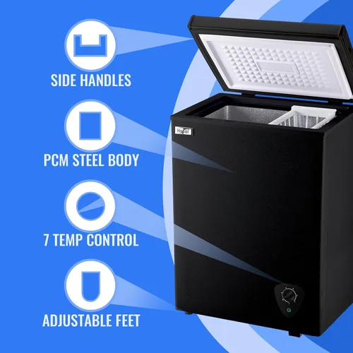 Miniatura 5 de WANAI Congelador Profundo Negro Congeladores de Cofre Pequeños con Canasta de Almacenamiento Puerta Superior Abierta Mini Congelador Compacto 7