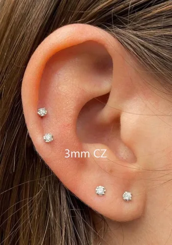 Miniatura 4 de Secure Flat Screw Back CZ Stud Earrings for Women Girls,Comfortable Flatback 2mm 3mm 4mm Cubic Zirconia Earrings for Cartilage Helix Tragus Piercing