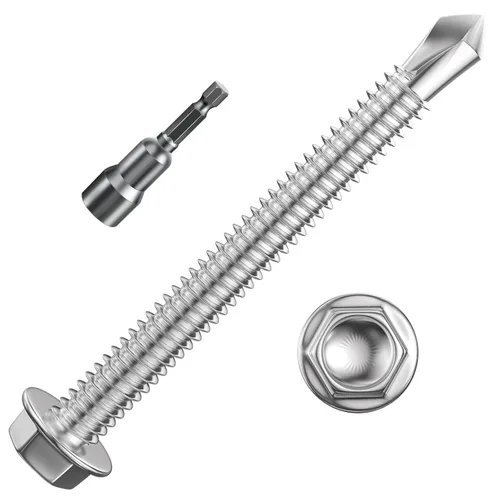 Miniatura 34 de Wensilon (250Pcs) #8×1" Tornillos autoperforantes de cabeza hexagonal con arandela, tornillos de acero inoxidable 410 para chapa metálica, tornillos